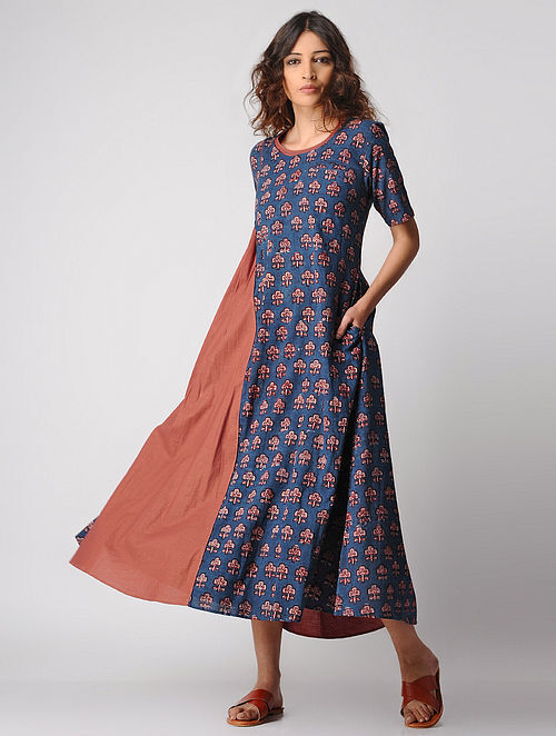Indigo-Madder Natural-dyed Ajrakh Cotton Dress by Jaypore