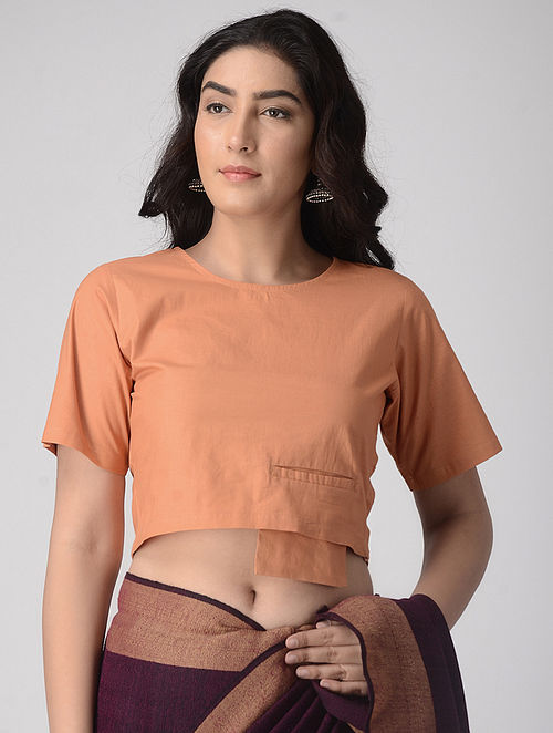 Coral Natural-dyed Cotton Blouse with Pocket
