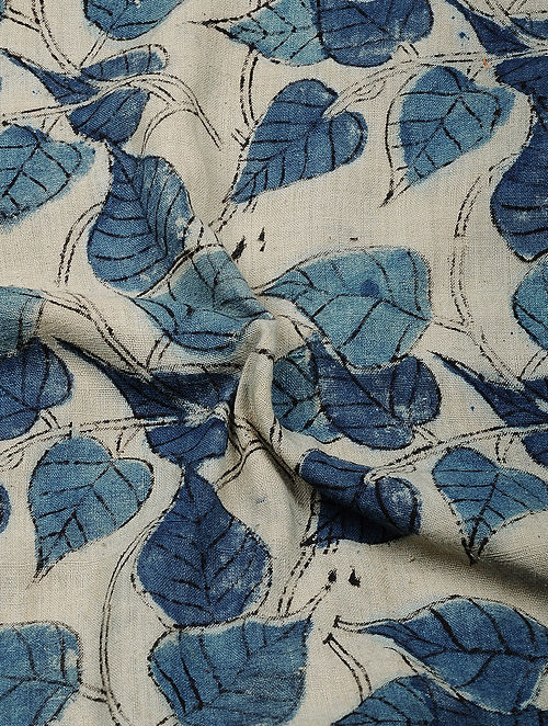 Buy Ivory-Blue Kalamkari-printed Malkha Fabric Online at Jaypore.com