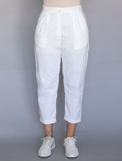 Buy White Cotton Pants Online at Jaypore.com