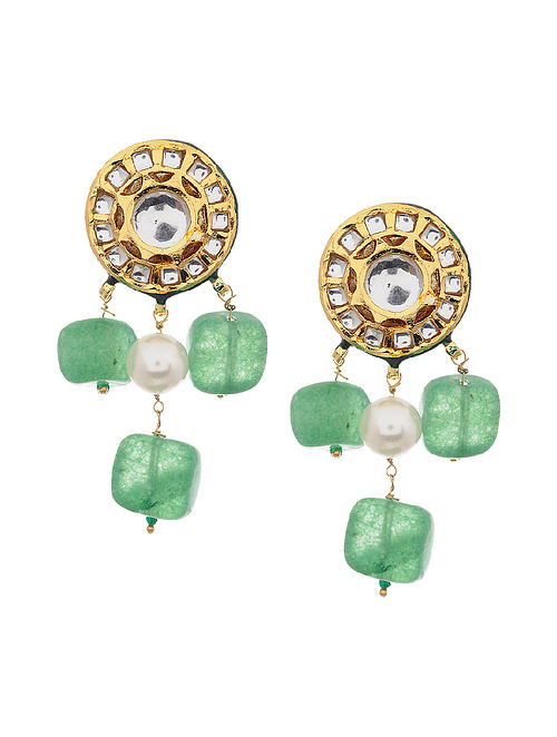 Buy Green Gold Tone Kundan Earrings with Pearls Online at Jaypore.com