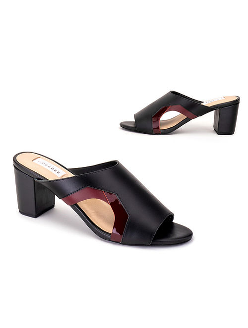Black & Burgundy Soft & Patent Handcrafted Leather Heels