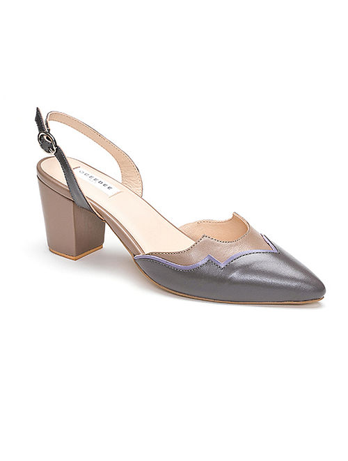 Grey Blue Handcrafted Soft And Patent Leather Block Heels