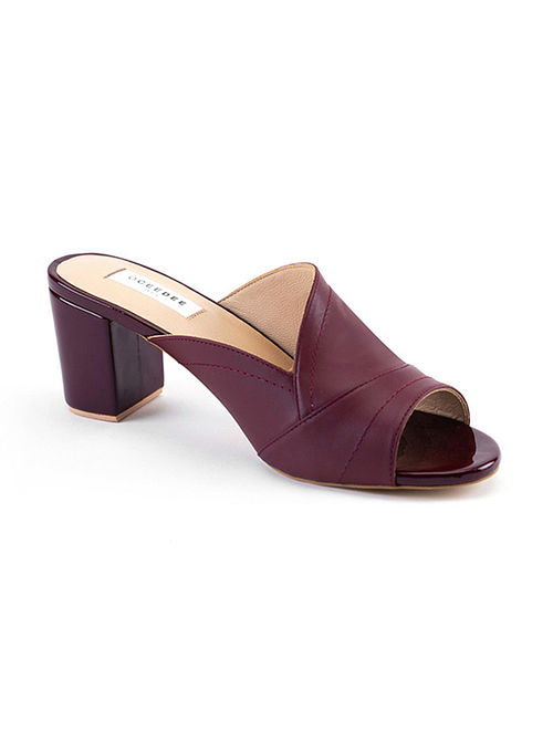 Maroon Handcrafted Soft and Patent Leather Block Heels