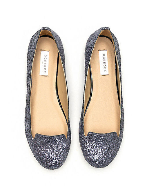 Grey Glitter Handcrafted Genuine Leather Shoes