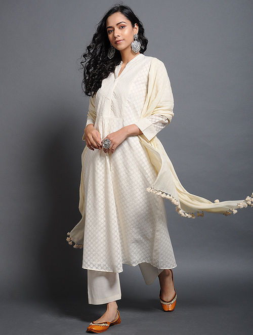 Buy Ivory Silk Cotton Cutwork Kurta with Schiffli Online at Jaypore.com