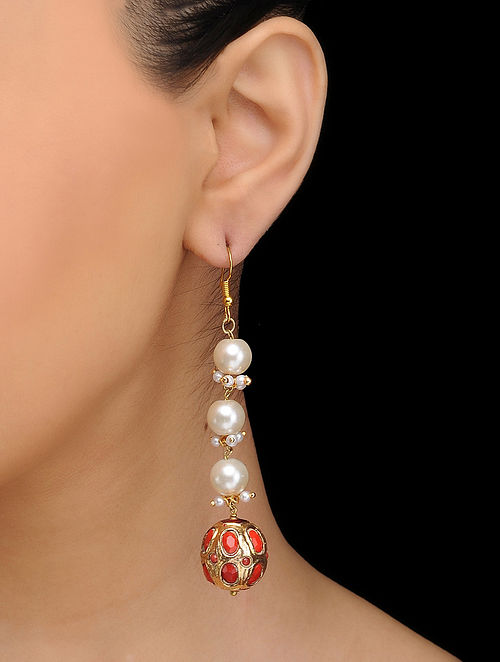 Pearl  Coral Earrings  Lagu Bandhu