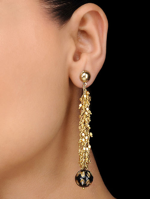 Black Gold Tone Meenakari Earrings