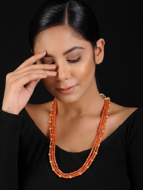 Orange-Gold Beaded Handcrafted Necklace