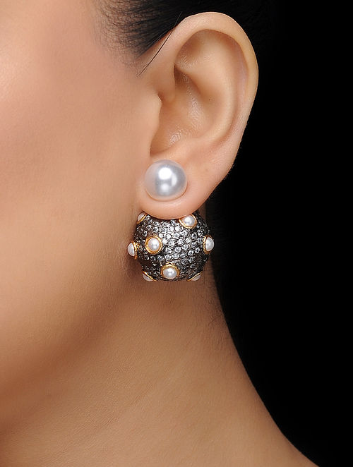 Kora White Silver Tone Baroque Pearl Stud Earrings