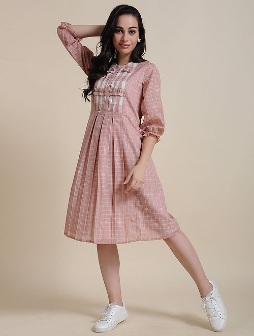Buy Pink Cotton Dress with Manipuri Weave Online at Jaypore.com
