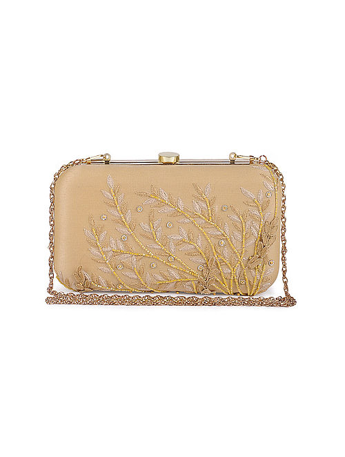 Buy Beige Silk Embroidered Clutch with Sequins and Beads Online at ...