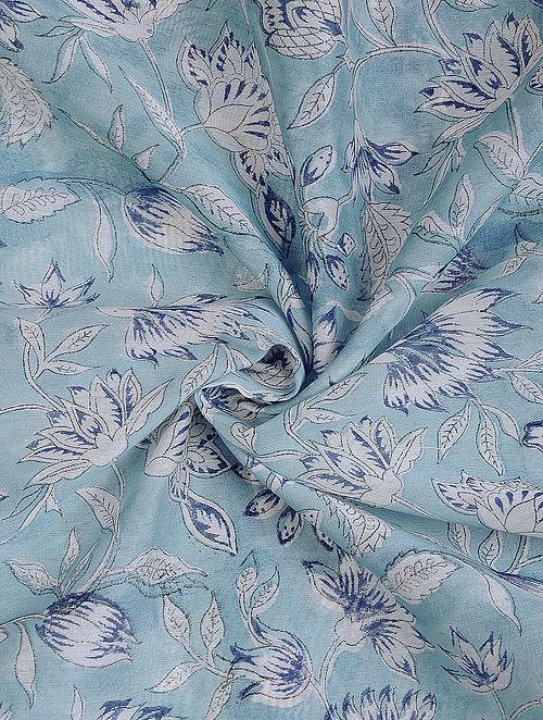 Buy Blue Block Printed Silk Cotton Fabric Online at Jaypore.com