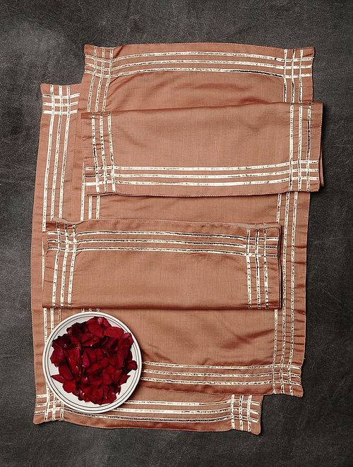 Pink Chanderi and Cotton Table Mats (Set of 6) (19in x 12.5in)