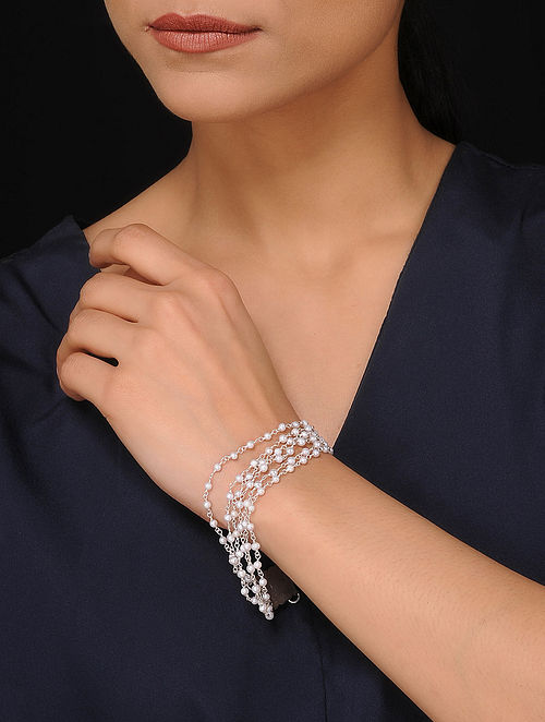 Pearl Beaded Silver Bracelet