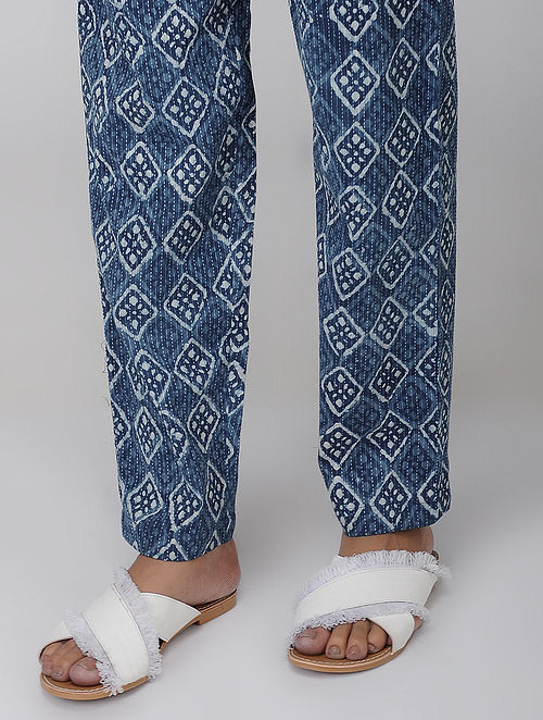 Indigo Block-printed Cotton Pants