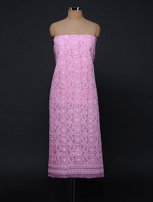 Pink Chikankari Cotton Blend Kurta Fabric