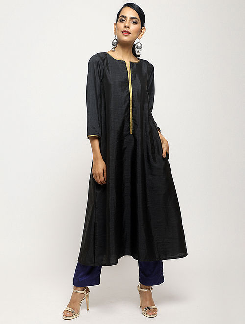 Buy Black Silk Kurta with Pants (Set of 2) Online at Jaypore.com
