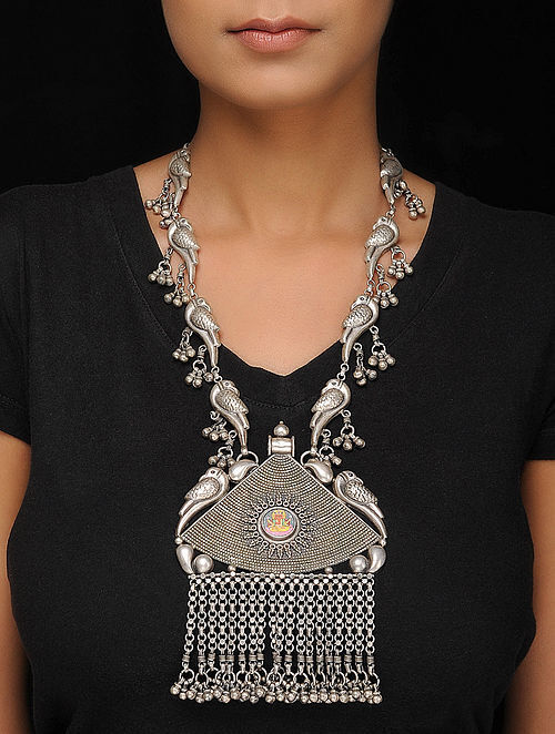 Tribal Silver Necklace with Bird Design