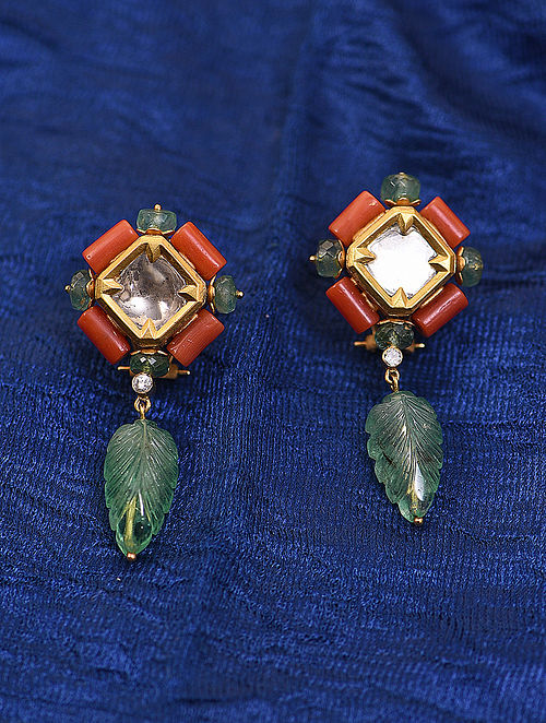 Coral bead and diamond Earrings  Renu Oberoi