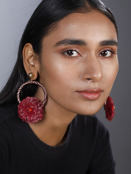 Buy Maroon Gold Tone Handcrafted Rafia Hoop Earrings Online at Jaypore.com
