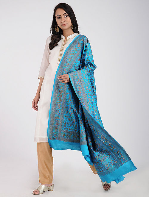 Buy Blue Benarasi Muga Silk Dupatta Online at Jaypore.com