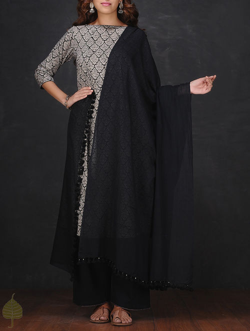 Buy Black Cotton Dupatta with Tassels by Jaypore Online at Jaypore.com