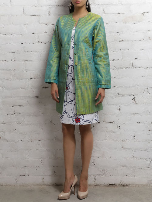 Buy Leaf Green Silk Quilted Long Jacket Online at Jaypore.com