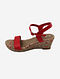 Red Hand Block Printed Leather Wedges