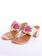 Pink Cream Handcrafted Faux Leather Kolhapuri Block Heels