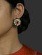 Red Green Gold Plated Vellore Polki Silver Earrings with Ruby