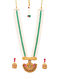 Green Pink Gold Tone Temple Necklace And Earrings With Pearls And Agate