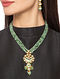 Green Gold Tone Kundan Beaded Necklace And Earrings With Pearls Onyx And Agates