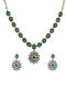 Green Silver Tone Handcrafted Necklace With Earrings