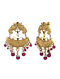 Maroon Gold Tone Polki Silver Earrings with Pearls