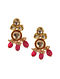 Red Gold Tone Kundan Earrings With Garnet