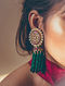 Maroon Green Gold Plated Silver Earrings with Pearls