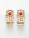 Red White Gold Tone Jadau Jhumki Earrings with pearls