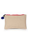 Beige Handcrafted Canvas Cotton Pouch