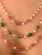 Gold Tourmaline Emerald Necklace With Natural Pearls