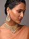 White Grey Gold Tone Kundan Enameled Necklace With Earrings