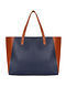 Blue Handcrafted Faux Leather Tote Bag