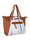 White Handcrafted Canvas Cotton Leather Tote Bag