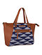 Blue Handcrafted Ikat Cotton Leather Tote Bag