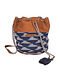 Blue Handcrafted Ikat Cotton Leather Bucket Sling Bag