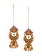 Red Green Gold Tone Temple Jhumki Earrings with Ear Chains