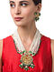 White Green Gold Tone Kundan Beaded Necklace with Earrings