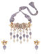 Grey Pink Gold Tone Kundan Enameled Necklace With Earrings