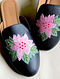 Black Embroidered Faux Leather Mules