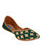 Green Handcrafted Sequinned Silk Leather Juttis